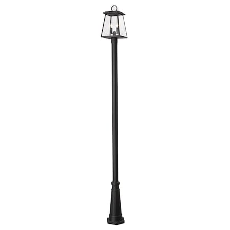 Z-Lite Broughton Outdoor Post Mounted Fixture, 2-Light, 10.25 In.W x 113.25 In.H, Black/Clear Beveled 521PHMR-519P-BK